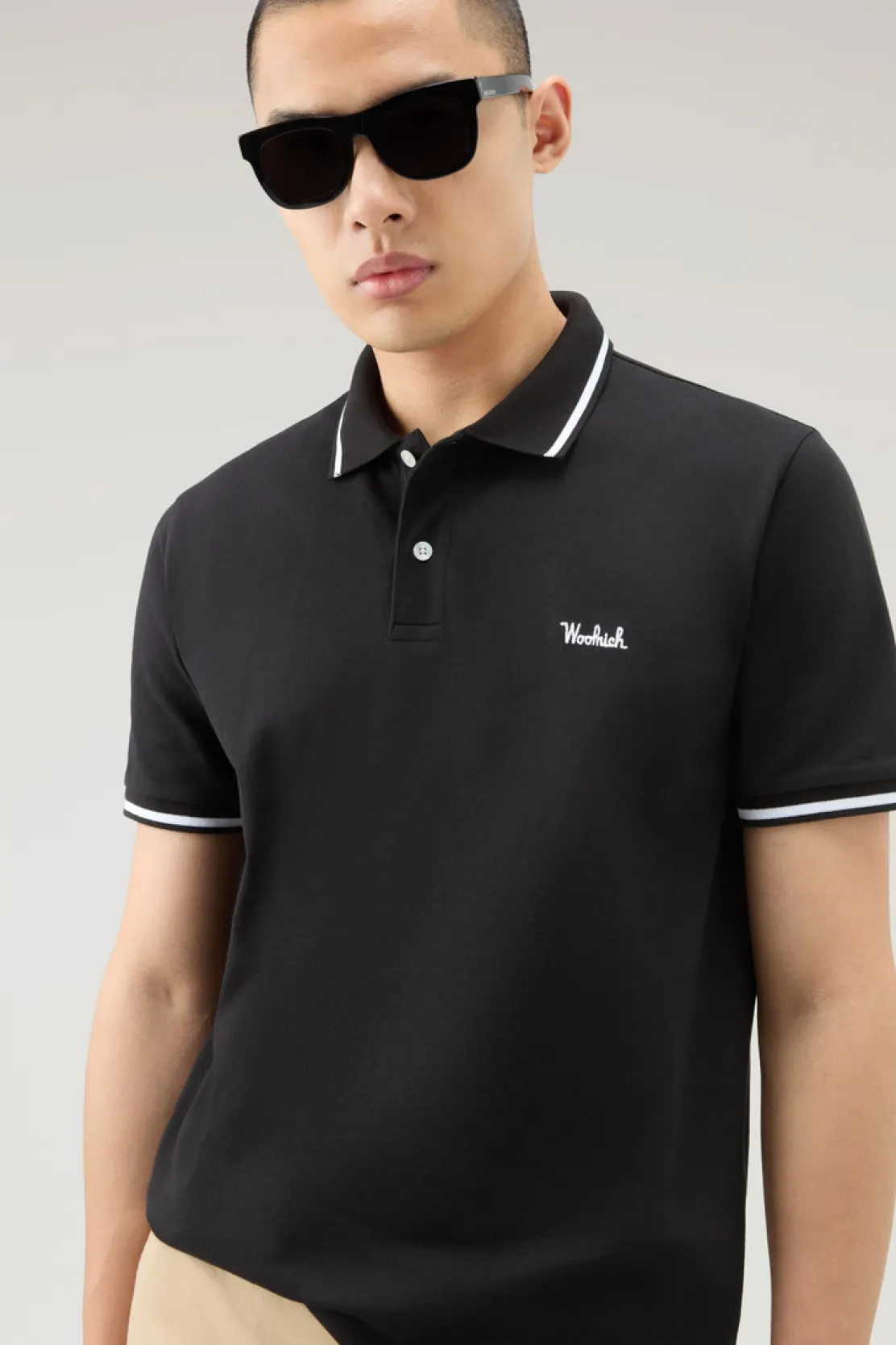 Polo>Woolrich Polo Monterey In Piquet Di Cotone Elasticizzato Con Bordi A Righe Black