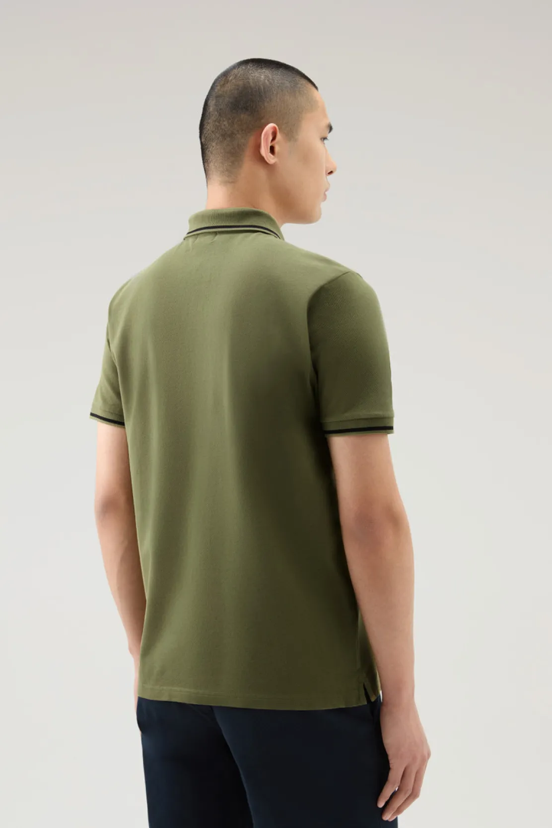 Polo>Woolrich Polo Monterey In Piquet Di Cotone Elasticizzato Con Bordi A Righe Lake Olive