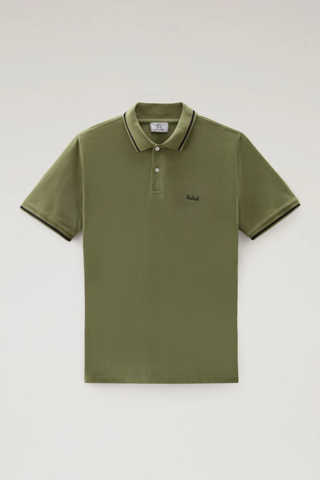 Polo>Woolrich Polo Monterey In Piquet Di Cotone Elasticizzato Con Bordi A Righe Lake Olive