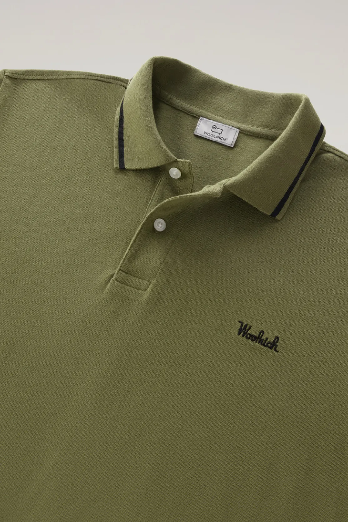 Polo>Woolrich Polo Monterey In Piquet Di Cotone Elasticizzato Con Bordi A Righe Lake Olive