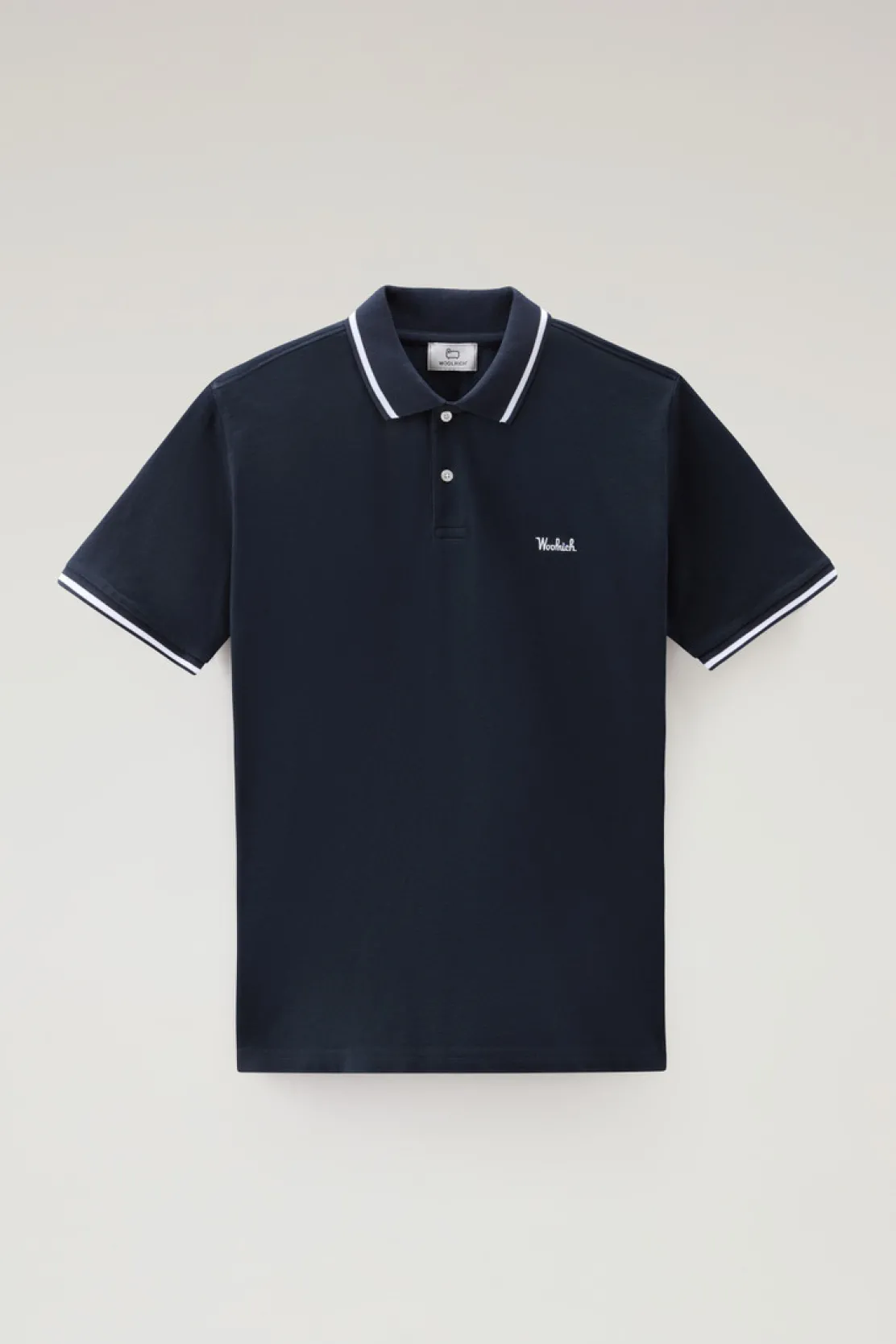Polo>Woolrich Polo Monterey In Piquet Di Cotone Elasticizzato Con Bordi A Righe Melton Blue