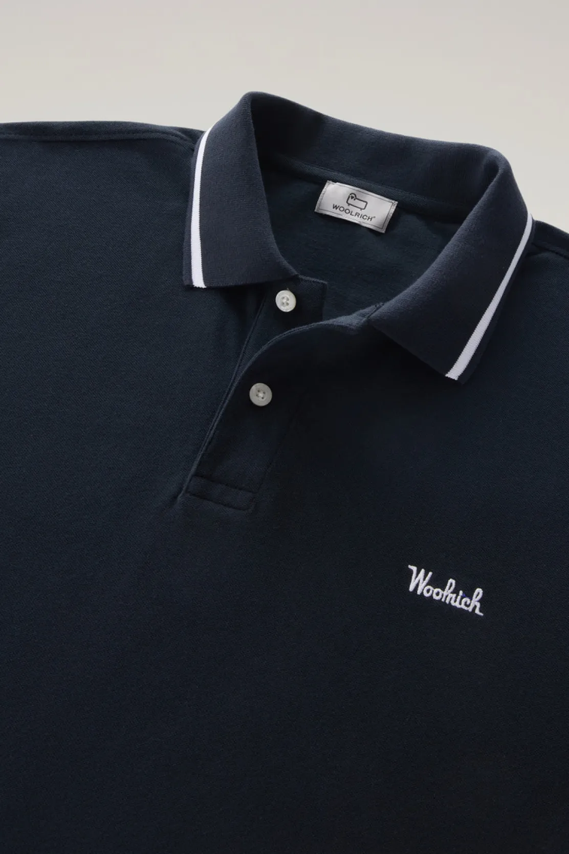 Polo>Woolrich Polo Monterey In Piquet Di Cotone Elasticizzato Con Bordi A Righe Melton Blue