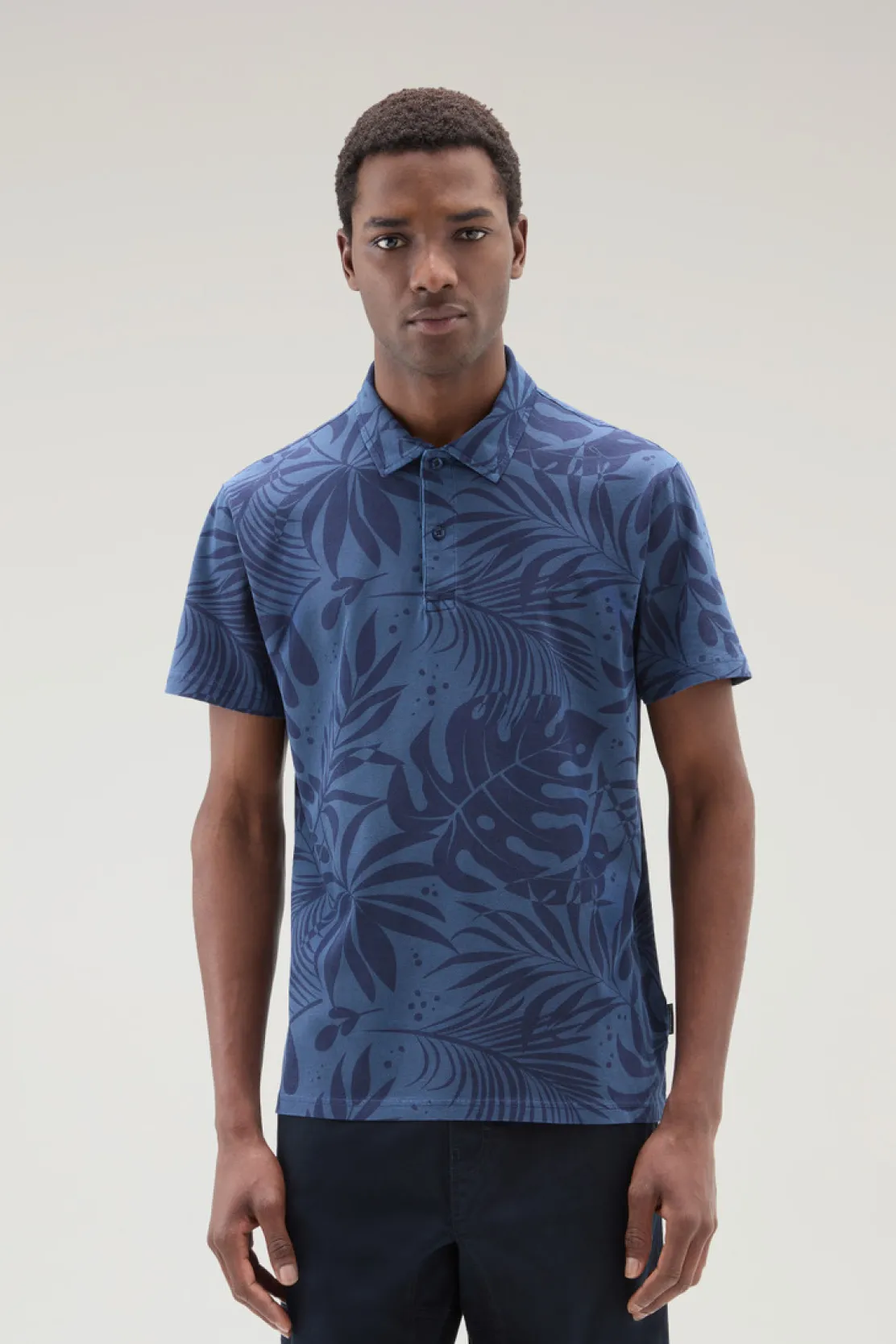 Polo>Woolrich Polo Tinta In Capo In Cotone Elasticizzato Con Stampa Tropical Maritime Blue Flower