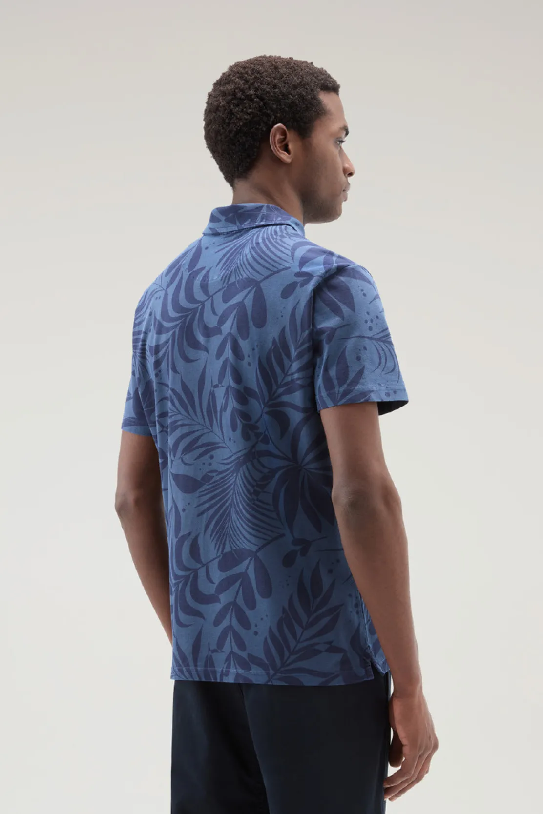 Polo>Woolrich Polo Tinta In Capo In Cotone Elasticizzato Con Stampa Tropical Maritime Blue Flower