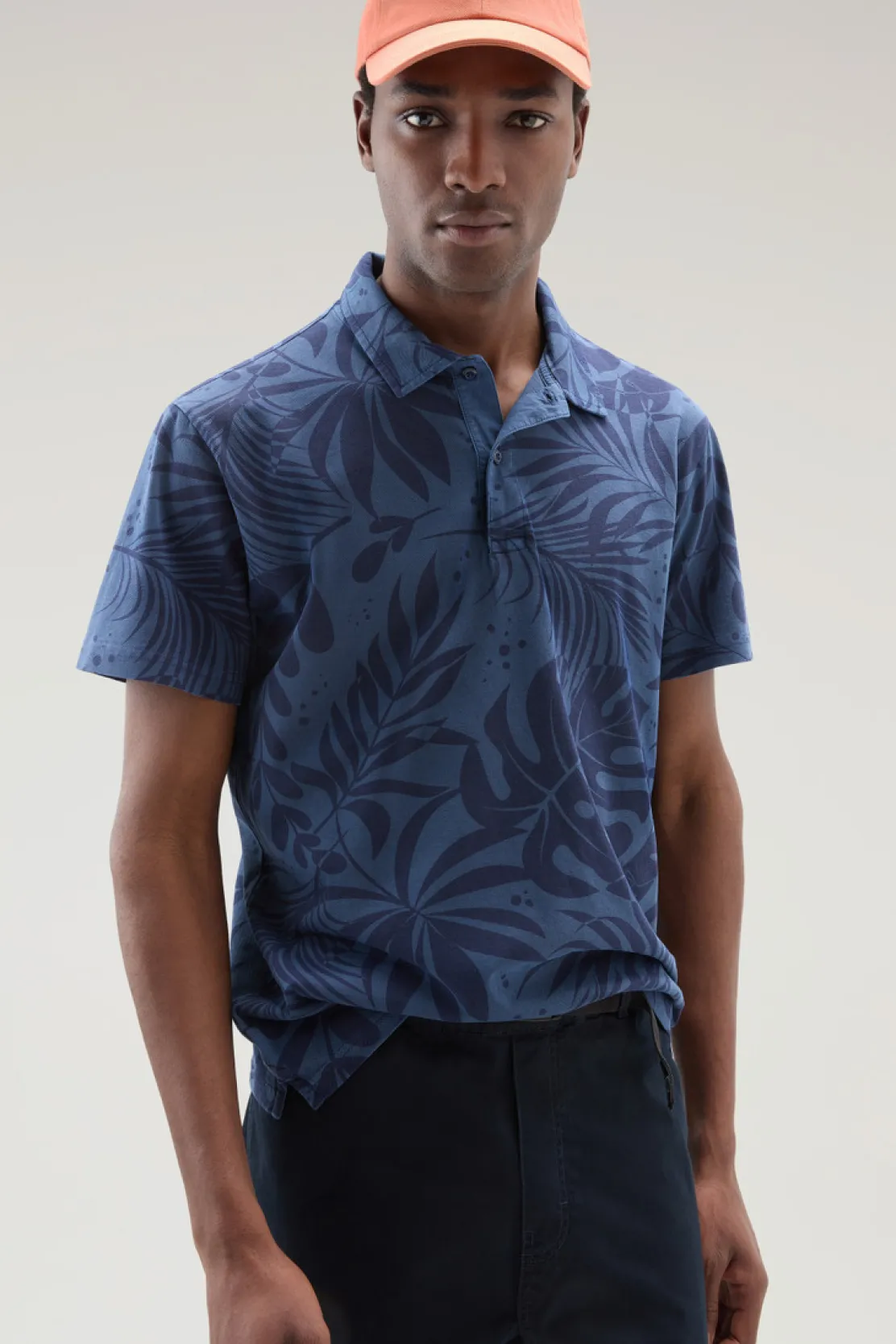 Polo>Woolrich Polo Tinta In Capo In Cotone Elasticizzato Con Stampa Tropical Maritime Blue Flower