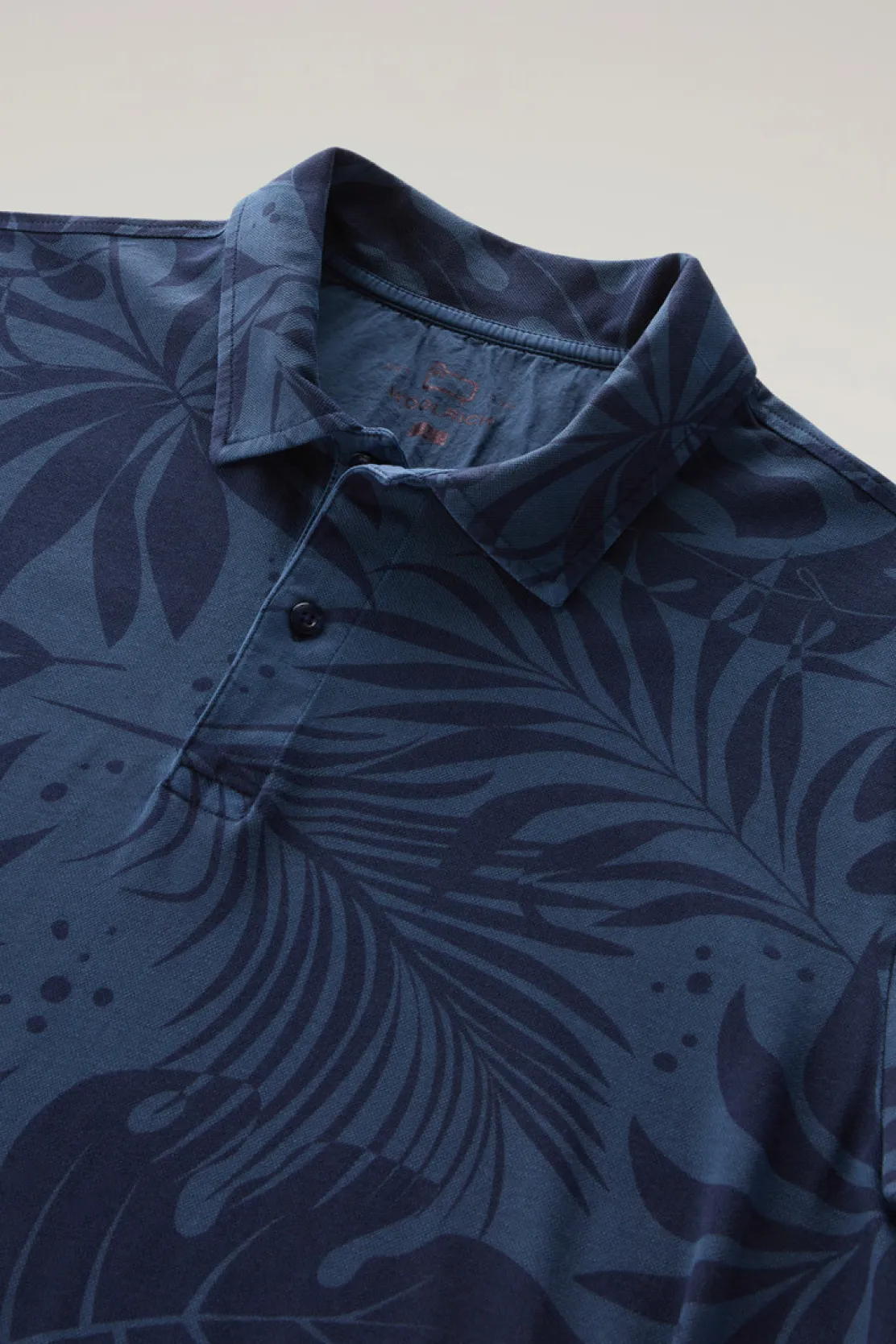 Polo>Woolrich Polo Tinta In Capo In Cotone Elasticizzato Con Stampa Tropical Maritime Blue Flower