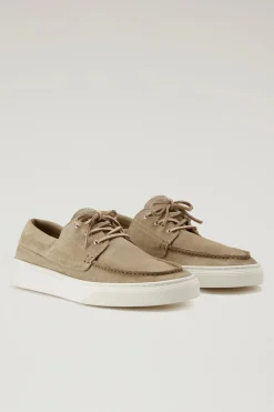 Scarpe da barca e sandali>Woolrich Scarpe Da Barca In Pelle Scamosciata Beige