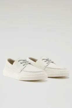 Scarpe da barca e sandali>Woolrich Scarpe Da Barca In Pelle Bottalata Cream