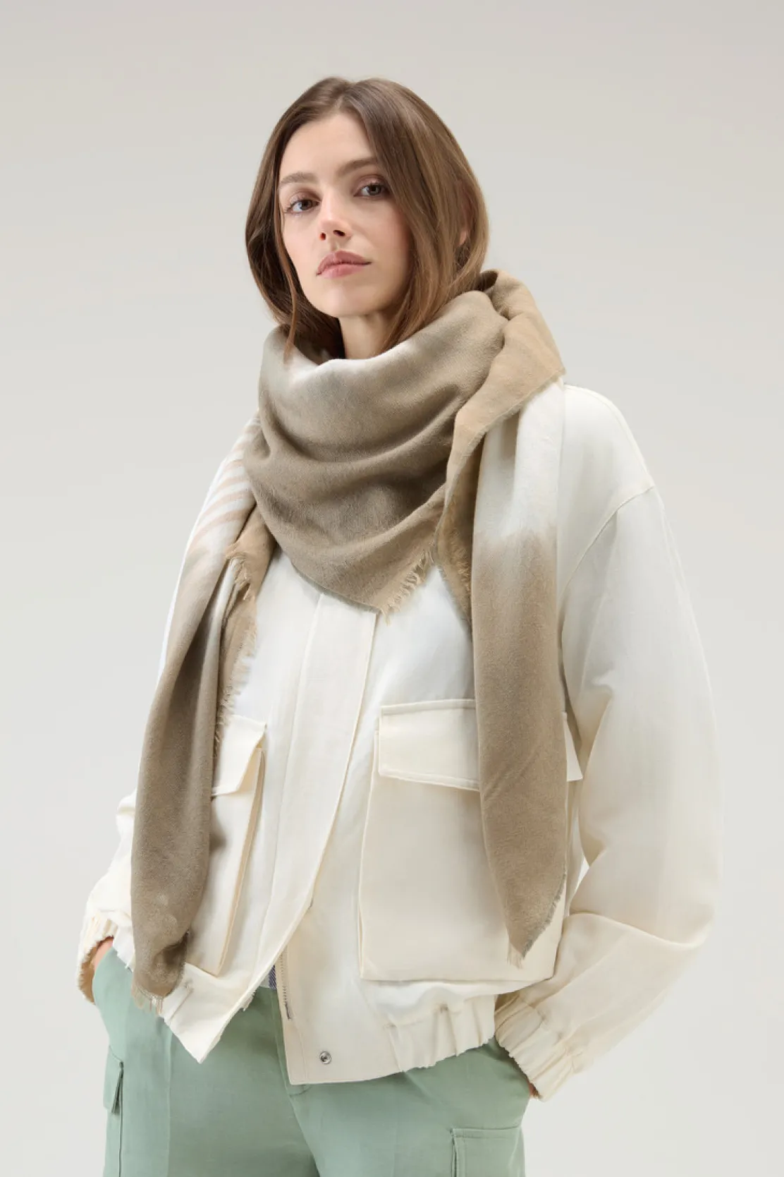 Sciarpe>Woolrich Sciarpa In Misto Lana E Cotone Con Motivo Micro Check Light Oak Check