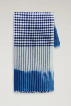 Sciarpe>Woolrich Sciarpa In Misto Lana E Cotone Con Motivo Micro Check Twilight Blue Check