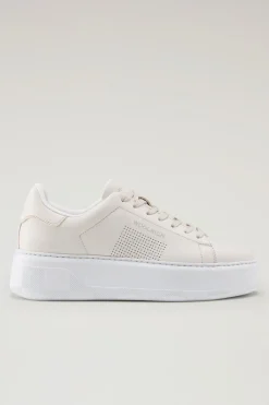 Sneakers>Woolrich Sneakers Chunky Court In Pelle Con Microforature Cream