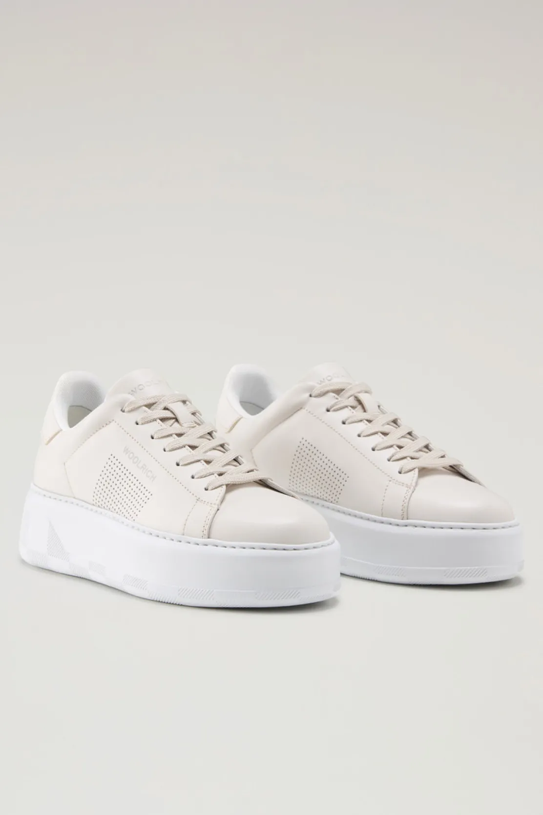 Sneakers>Woolrich Sneakers Chunky Court In Pelle Con Microforature Cream