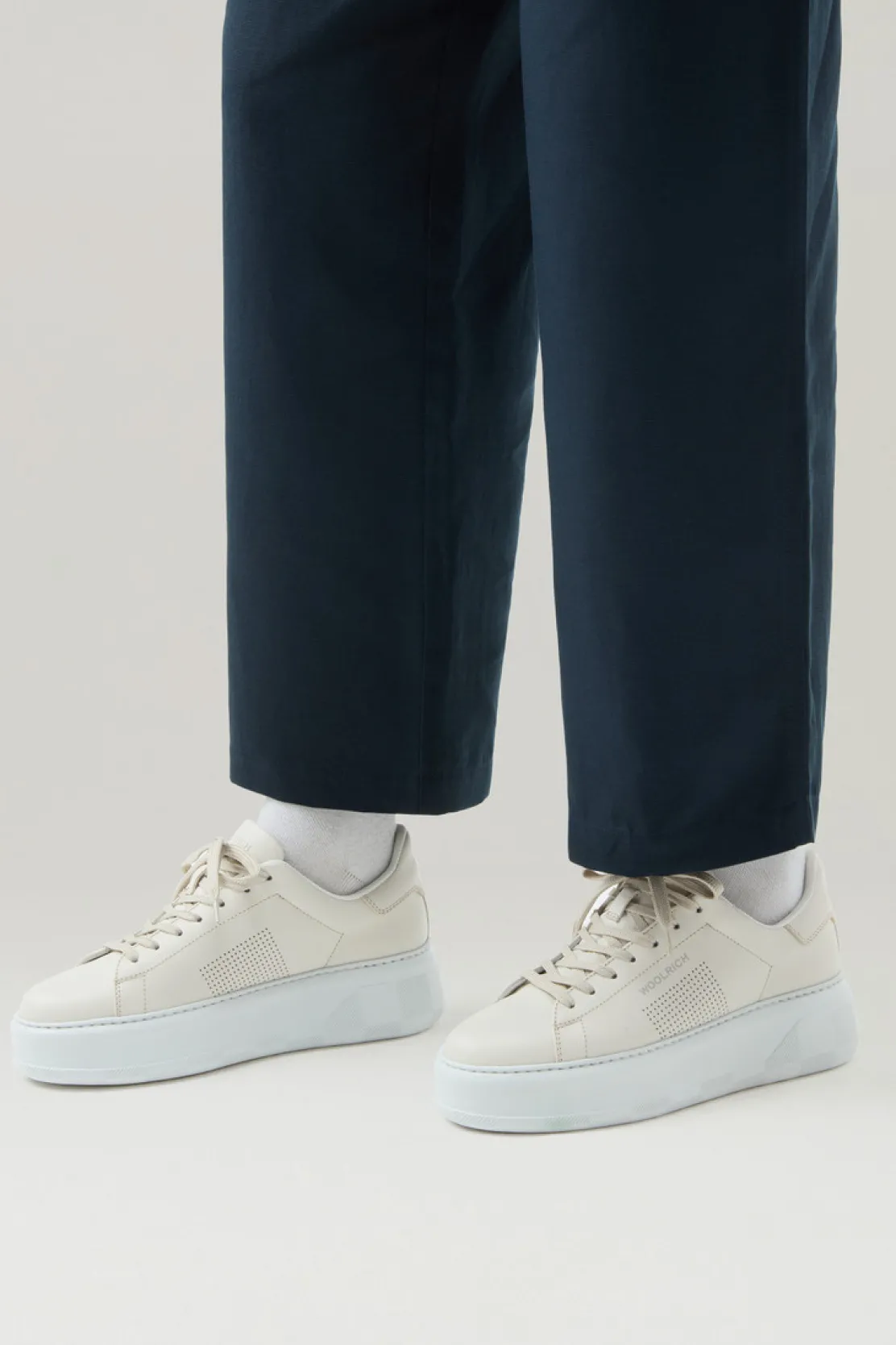 Sneakers>Woolrich Sneakers Chunky Court In Pelle Con Microforature Cream