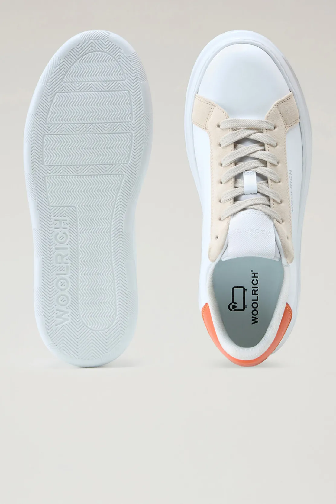 Sneakers>Woolrich Sneakers Chunky Court In Pelle Con Dettagli A Contrasto White Beige