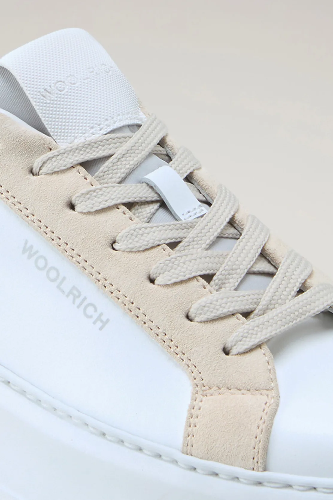 Sneakers>Woolrich Sneakers Chunky Court In Pelle Con Dettagli A Contrasto White Beige