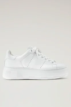 Sneakers>Woolrich Sneakers Chunky Court In Pelle White White