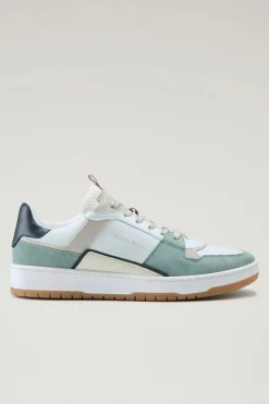Sneakers>Woolrich Sneakers Classic Basket In Pelle Scamosciata Green White