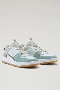 Sneakers>Woolrich Sneakers Classic Basket In Pelle Scamosciata Green White