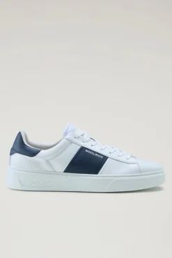Sneakers>Woolrich Sneakers Classic Court In Pelle Con Dettagli A Contrasto White Blue