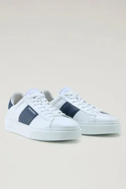 Sneakers>Woolrich Sneakers Classic Court In Pelle Con Dettagli A Contrasto White Blue