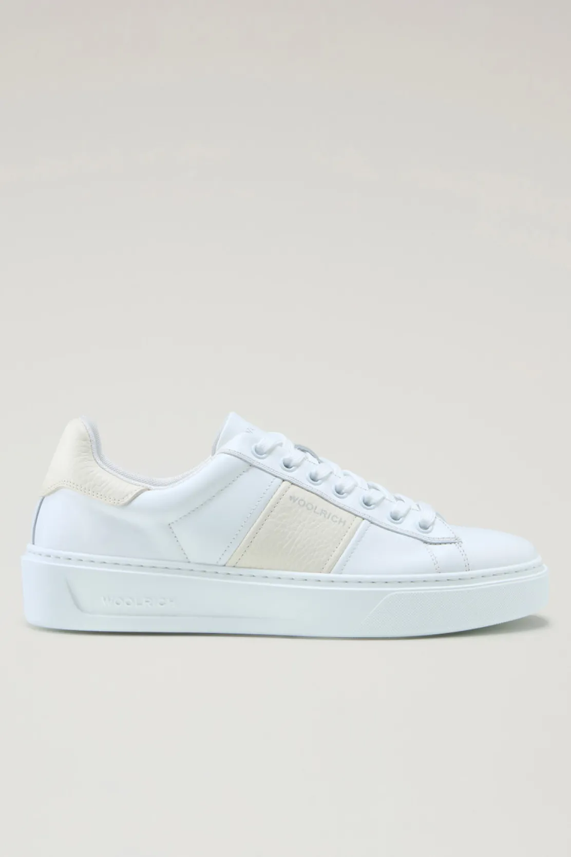 Sneakers>Woolrich Sneakers Classic Court In Pelle Con Banda A Contrasto White Cream
