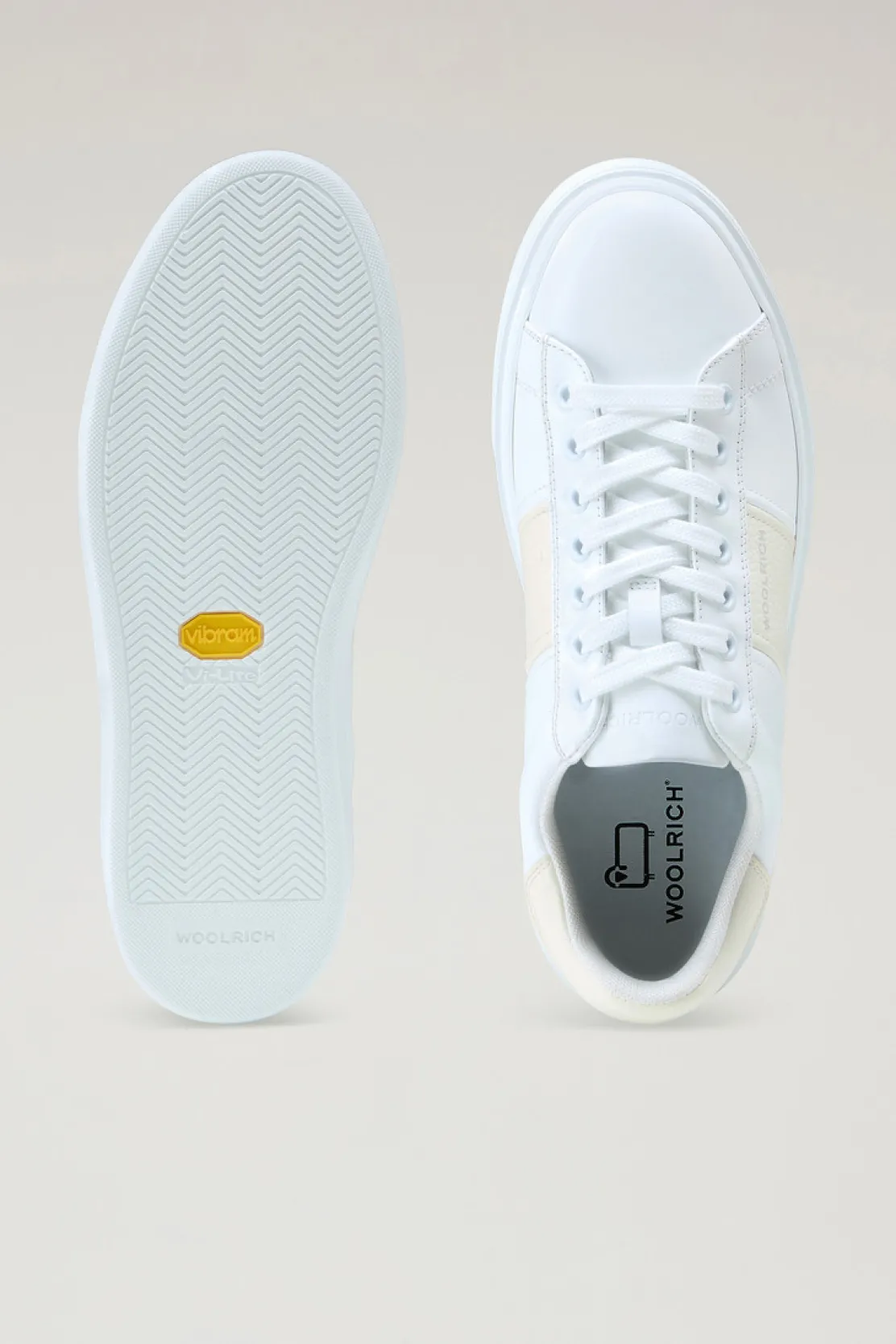 Sneakers>Woolrich Sneakers Classic Court In Pelle Con Banda A Contrasto White Cream