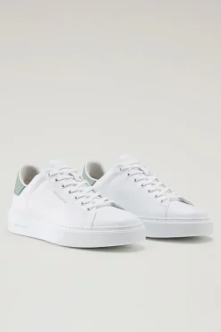 Sneakers>Woolrich Sneakers Classic Court In Pelle Con Toppa A Contrasto White Green