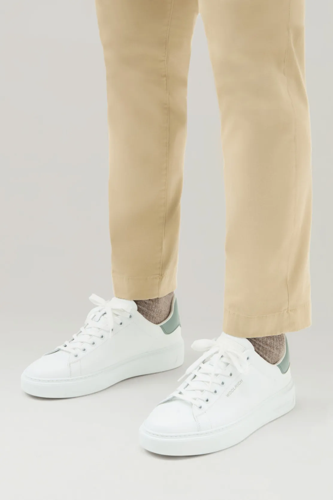 Sneakers>Woolrich Sneakers Classic Court In Pelle Con Toppa A Contrasto White Green