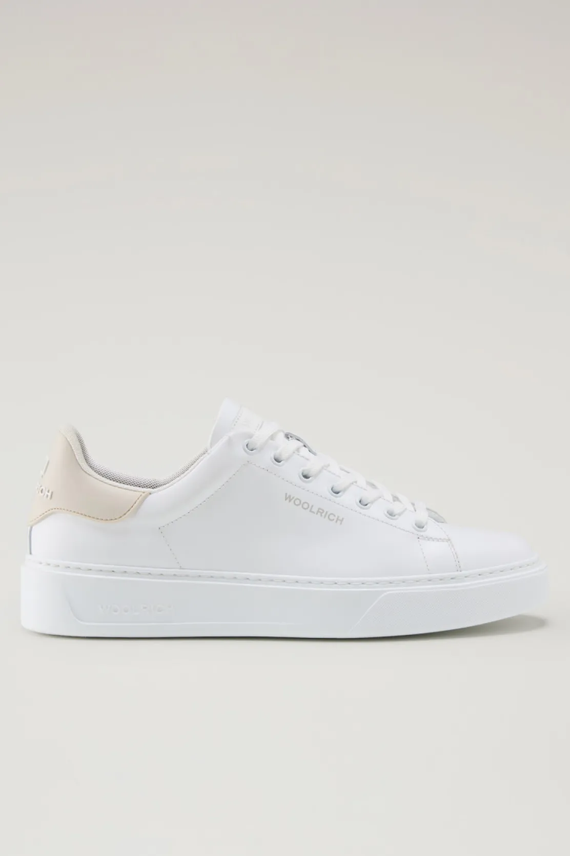 Sneakers>Woolrich Sneakers Classic Court In Pelle Con Toppa A Contrasto White Beige