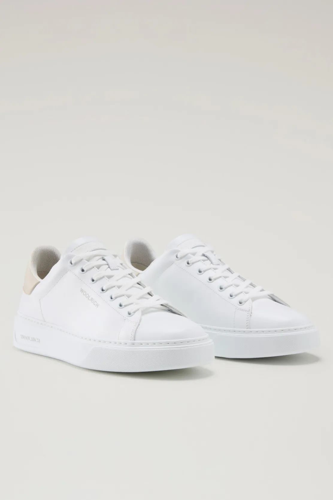 Sneakers>Woolrich Sneakers Classic Court In Pelle Con Toppa A Contrasto White Beige