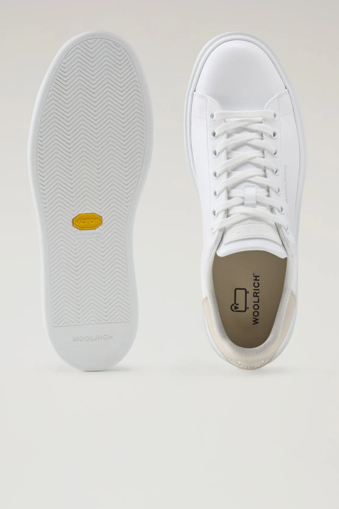 Sneakers>Woolrich Sneakers Classic Court In Pelle Con Toppa A Contrasto White Beige