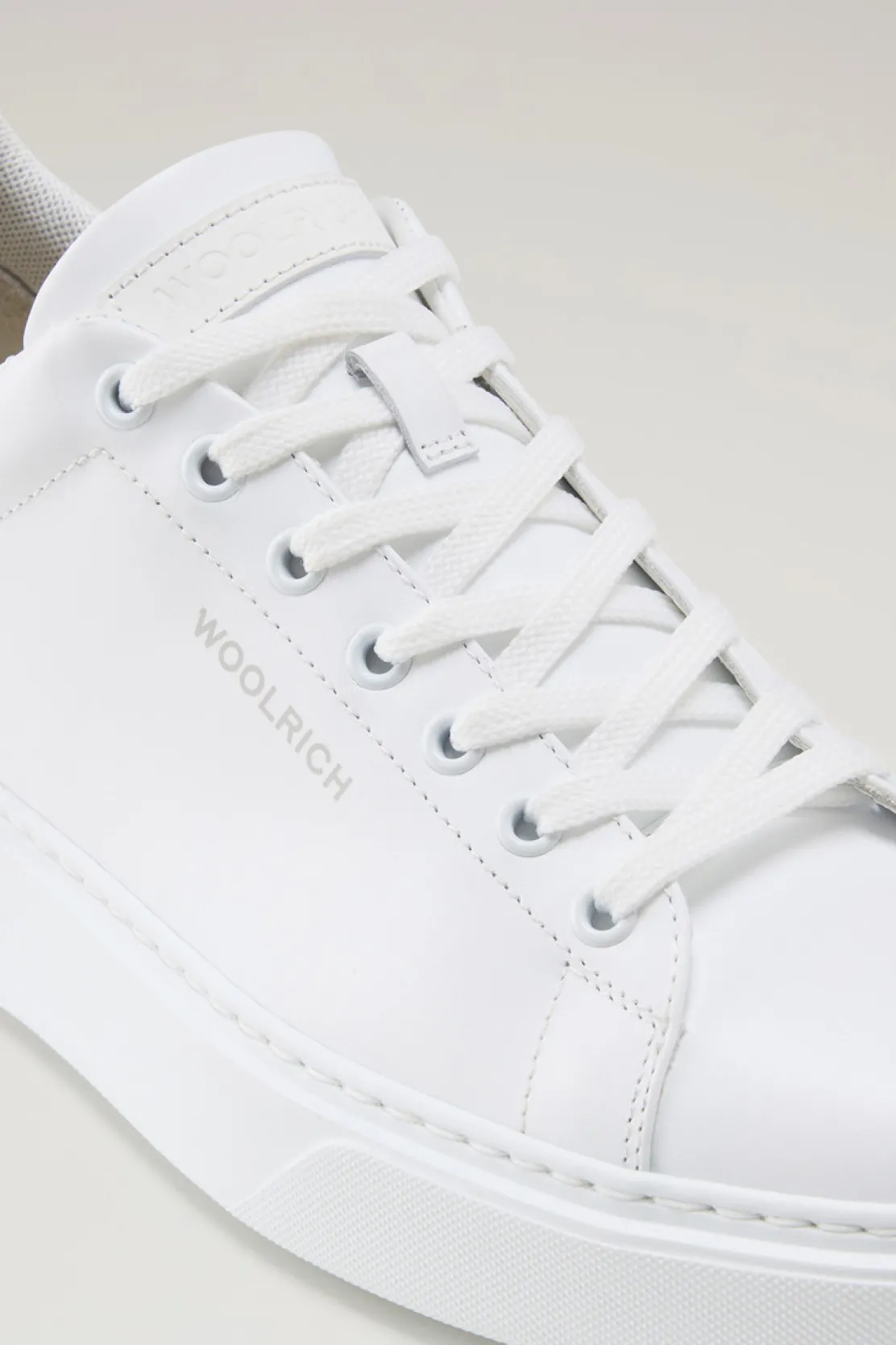 Sneakers>Woolrich Sneakers Classic Court In Pelle Con Toppa A Contrasto White Beige