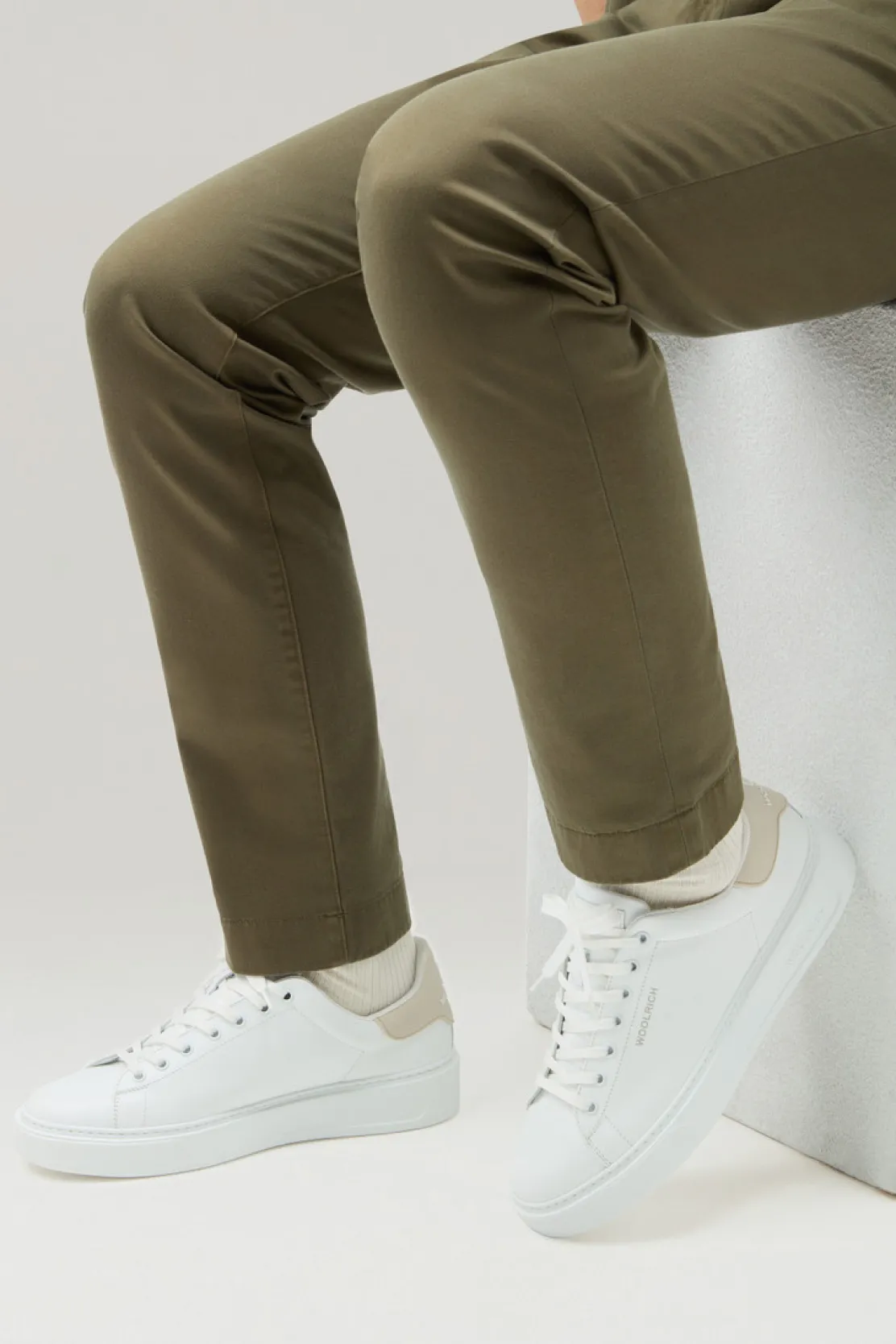 Sneakers>Woolrich Sneakers Classic Court In Pelle Con Toppa A Contrasto White Beige