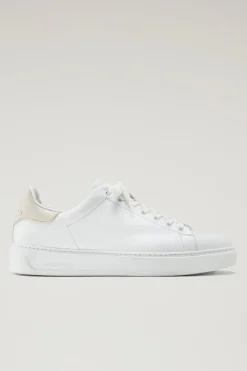Sneakers>Woolrich Sneakers Classic Court In Pelle Con Dettagli A Contrasto White Beige
