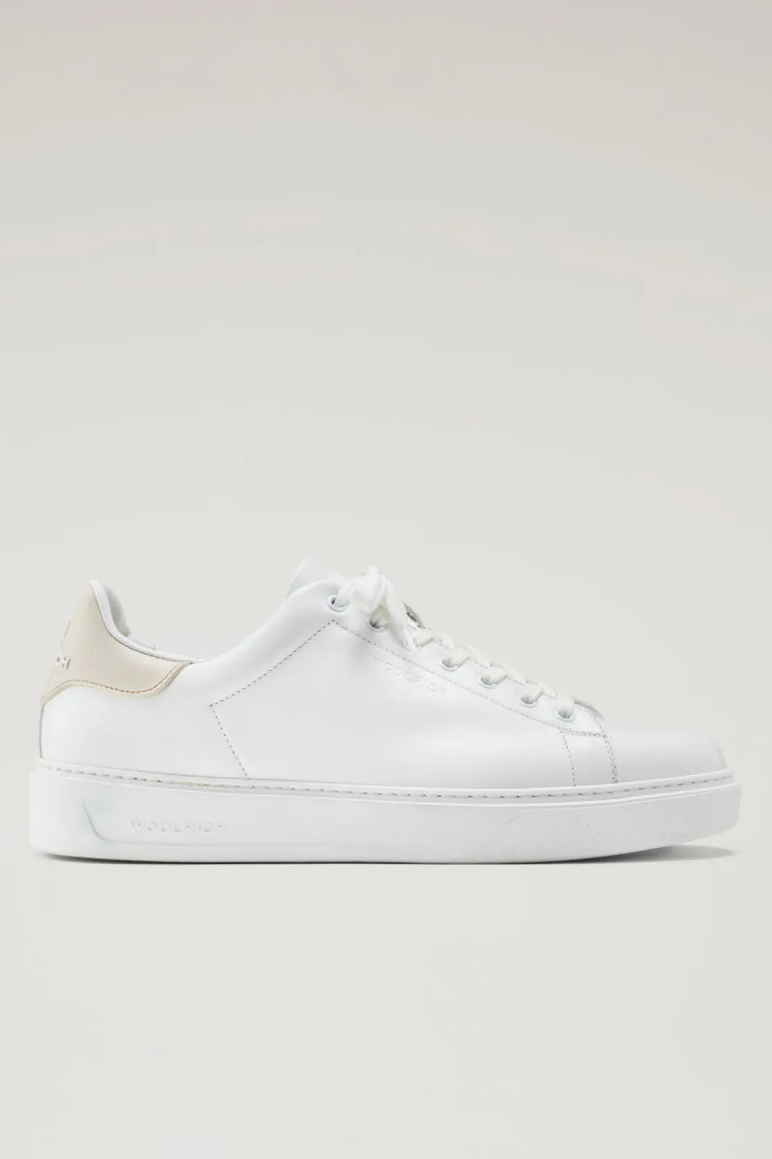 Sneakers>Woolrich Sneakers Classic Court In Pelle Con Dettagli A Contrasto White Beige