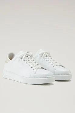 Sneakers>Woolrich Sneakers Classic Court In Pelle Con Dettagli A Contrasto White Beige