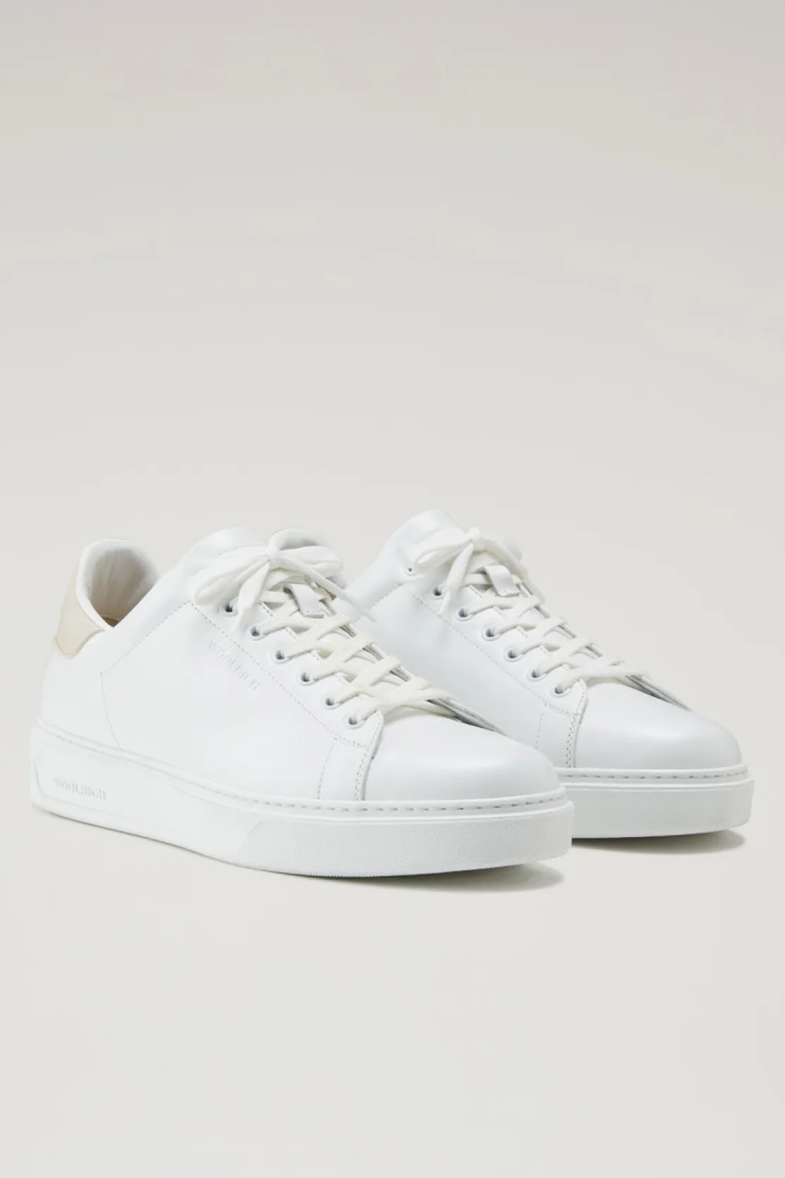 Sneakers>Woolrich Sneakers Classic Court In Pelle Con Dettagli A Contrasto White Beige