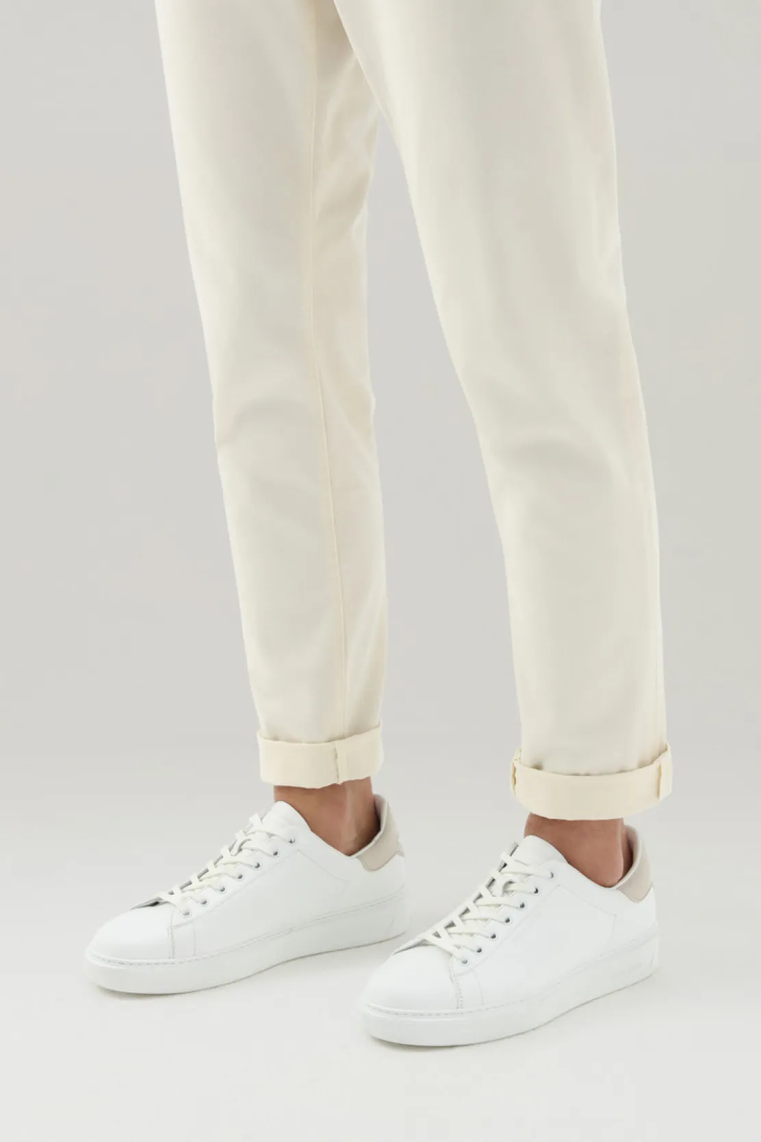 Sneakers>Woolrich Sneakers Classic Court In Pelle Con Dettagli A Contrasto White Beige