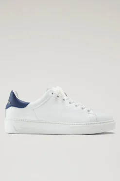 Sneakers>Woolrich Sneakers Classic Court In Pelle Con Dettagli A Contrasto White Blue
