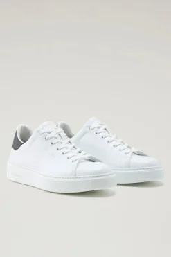 Sneakers>Woolrich Sneakers Classic Court In Pelle Con Toppa A Contrasto White Black