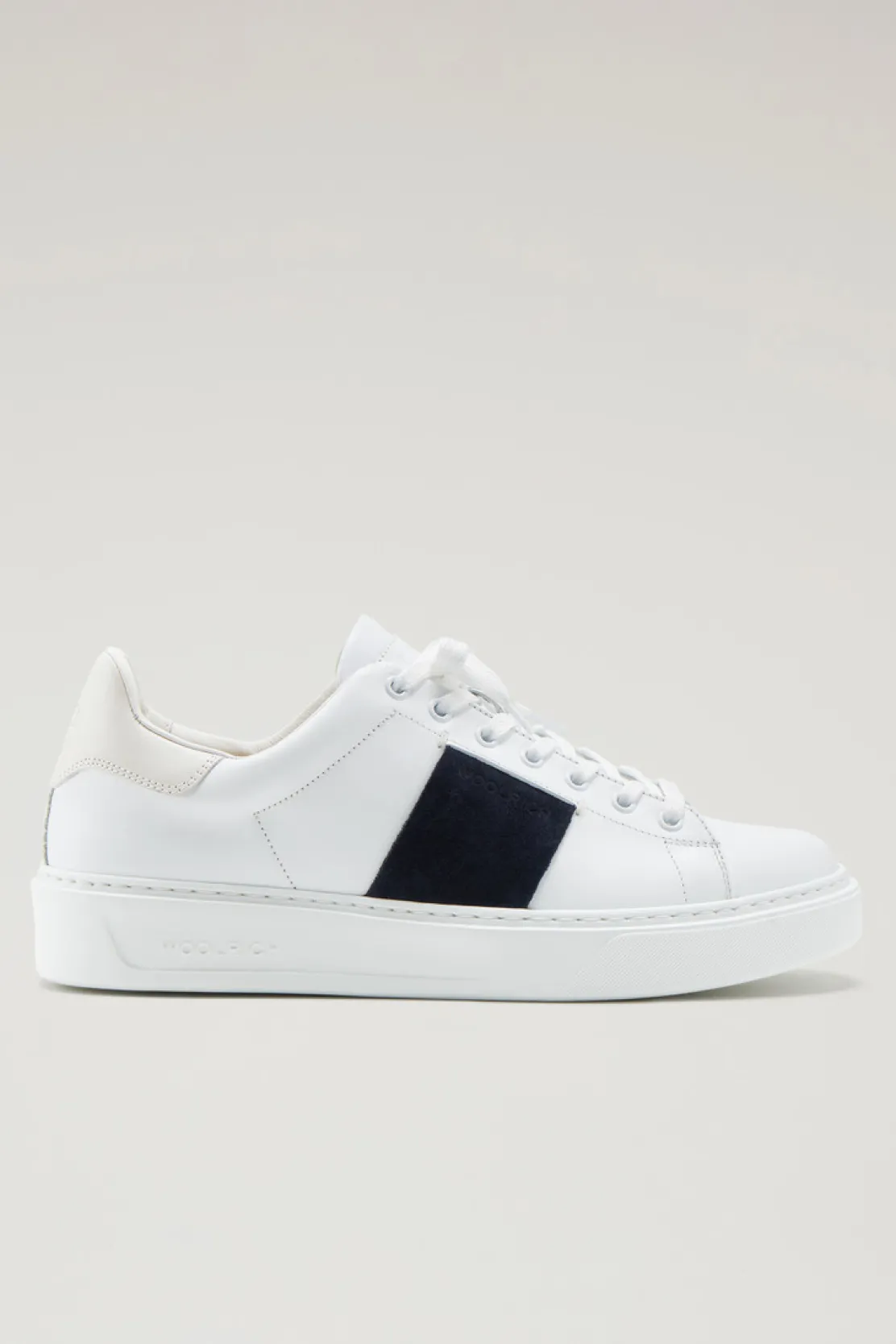 Sneakers>Woolrich Sneakers Classic Court In Pelle Con Banda In Pelle Scamosciata White Indaco