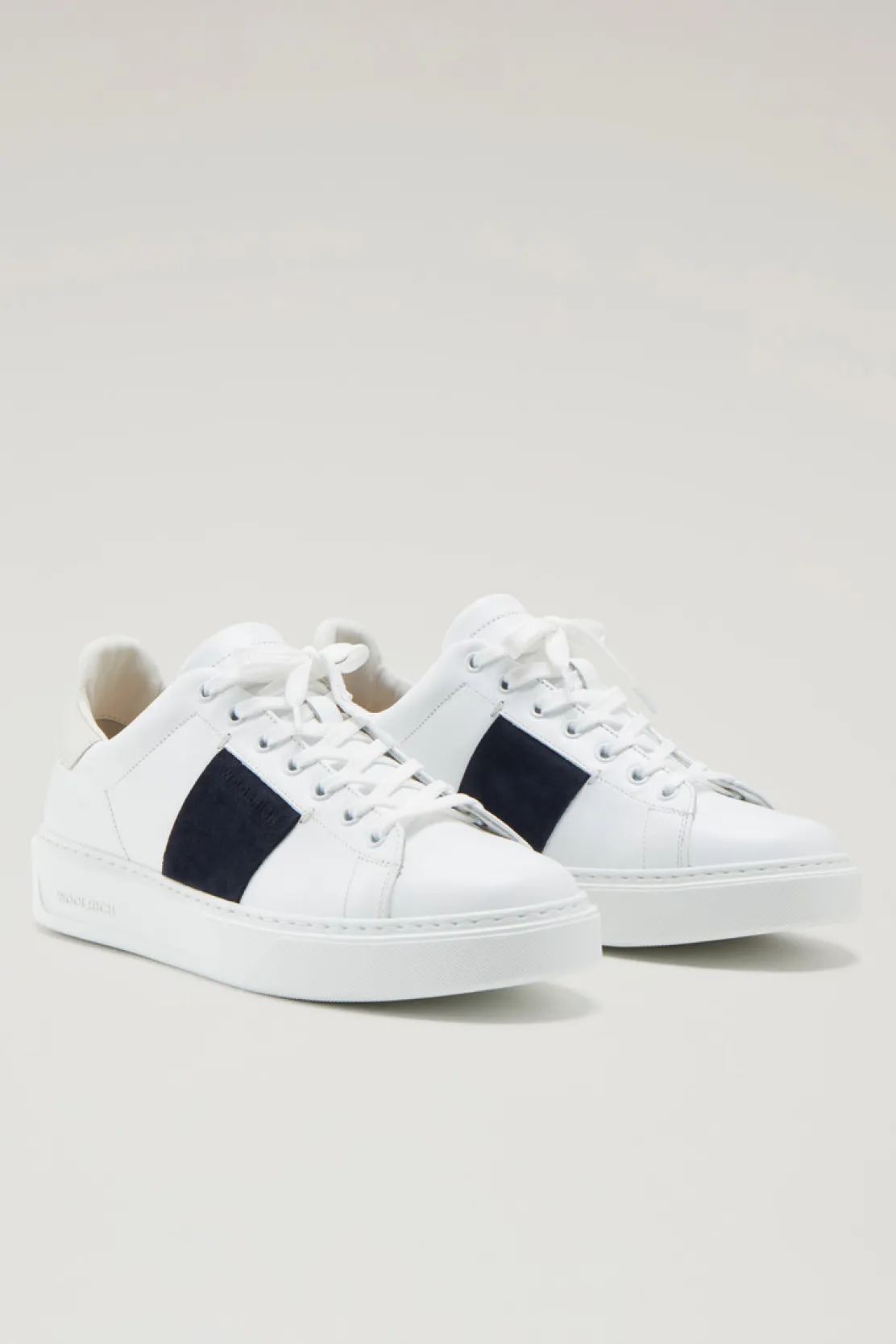 Sneakers>Woolrich Sneakers Classic Court In Pelle Con Banda In Pelle Scamosciata White Indaco