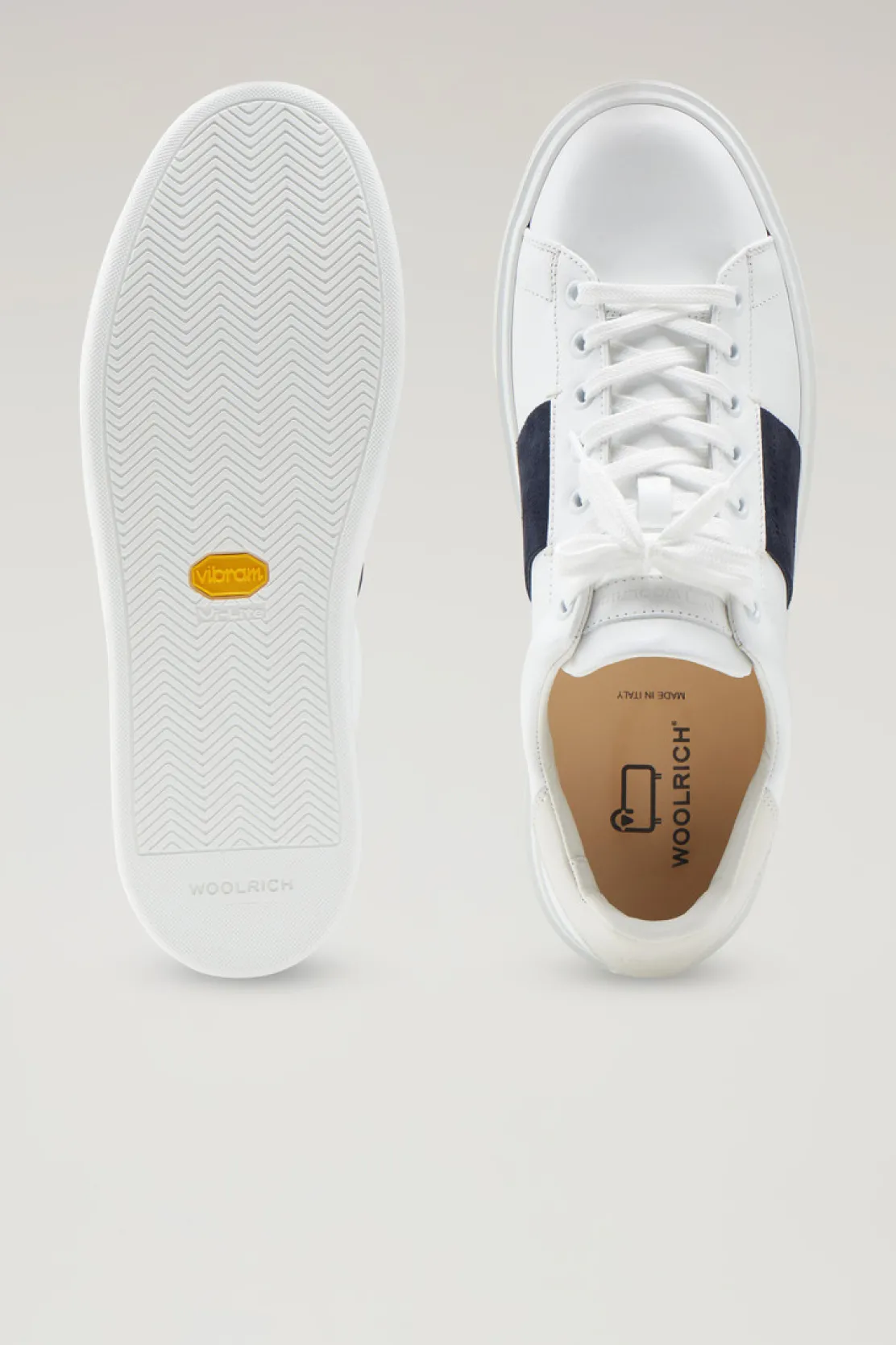 Sneakers>Woolrich Sneakers Classic Court In Pelle Con Banda In Pelle Scamosciata White Indaco