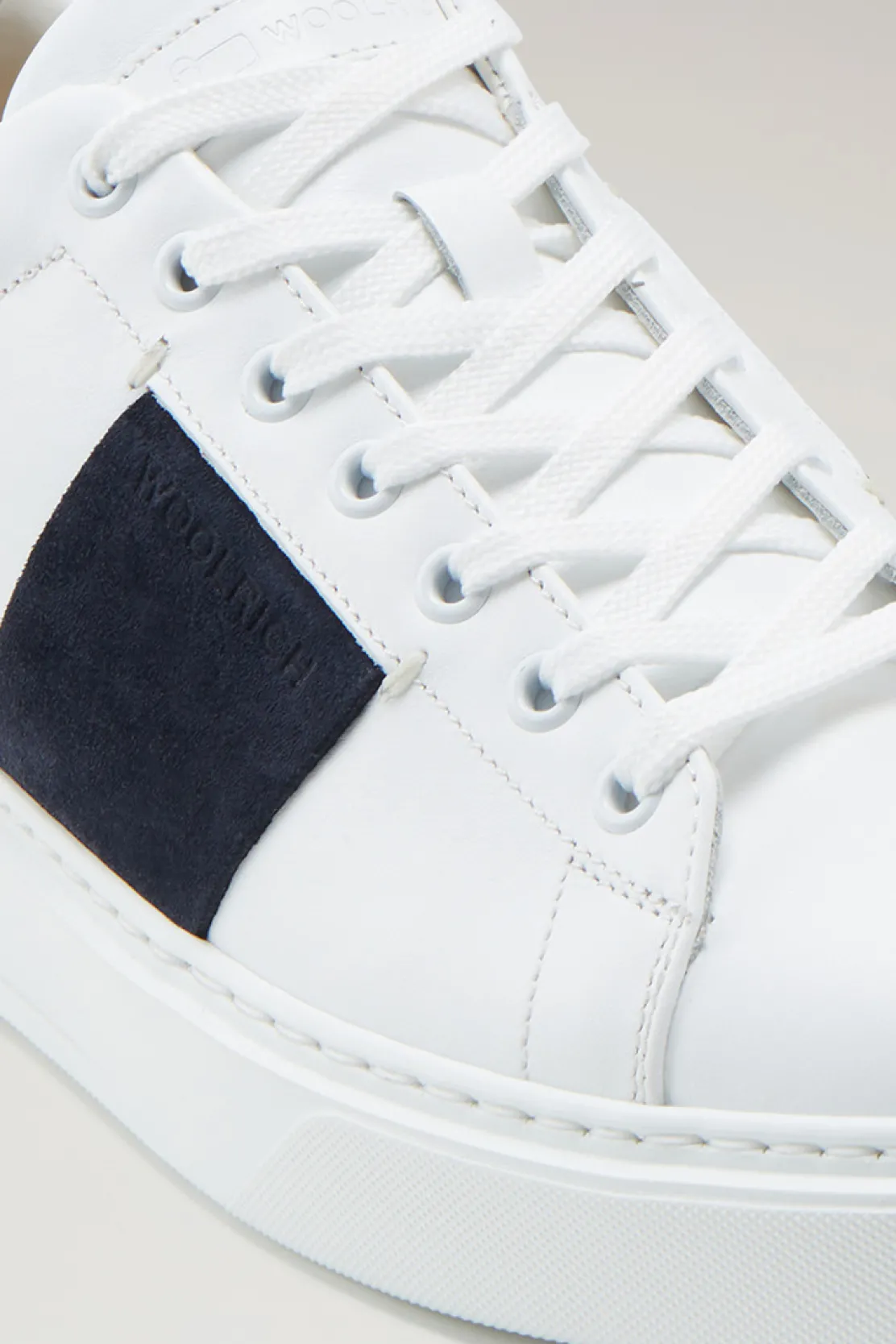 Sneakers>Woolrich Sneakers Classic Court In Pelle Con Banda In Pelle Scamosciata White Indaco