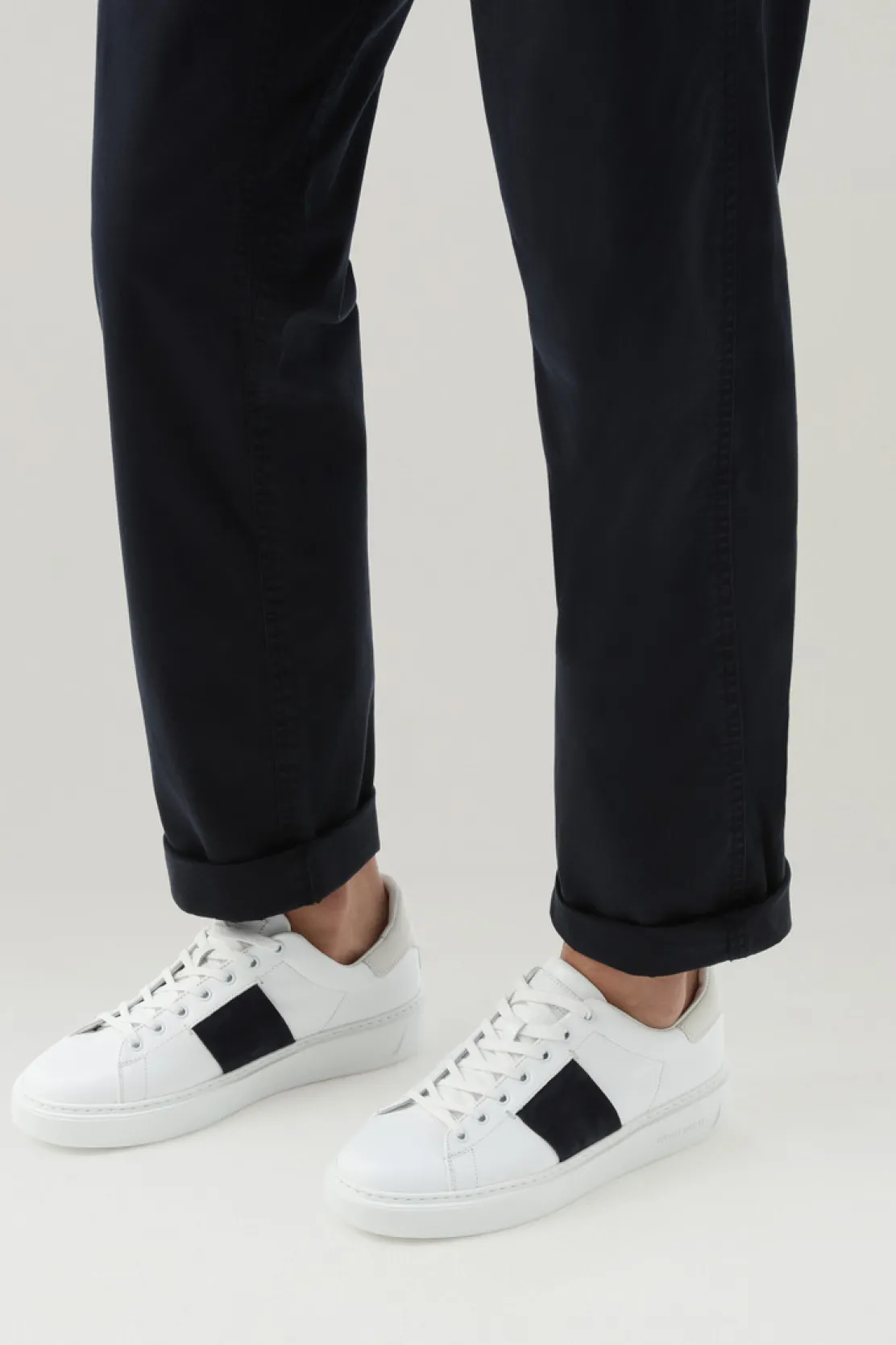 Sneakers>Woolrich Sneakers Classic Court In Pelle Con Banda In Pelle Scamosciata White Indaco