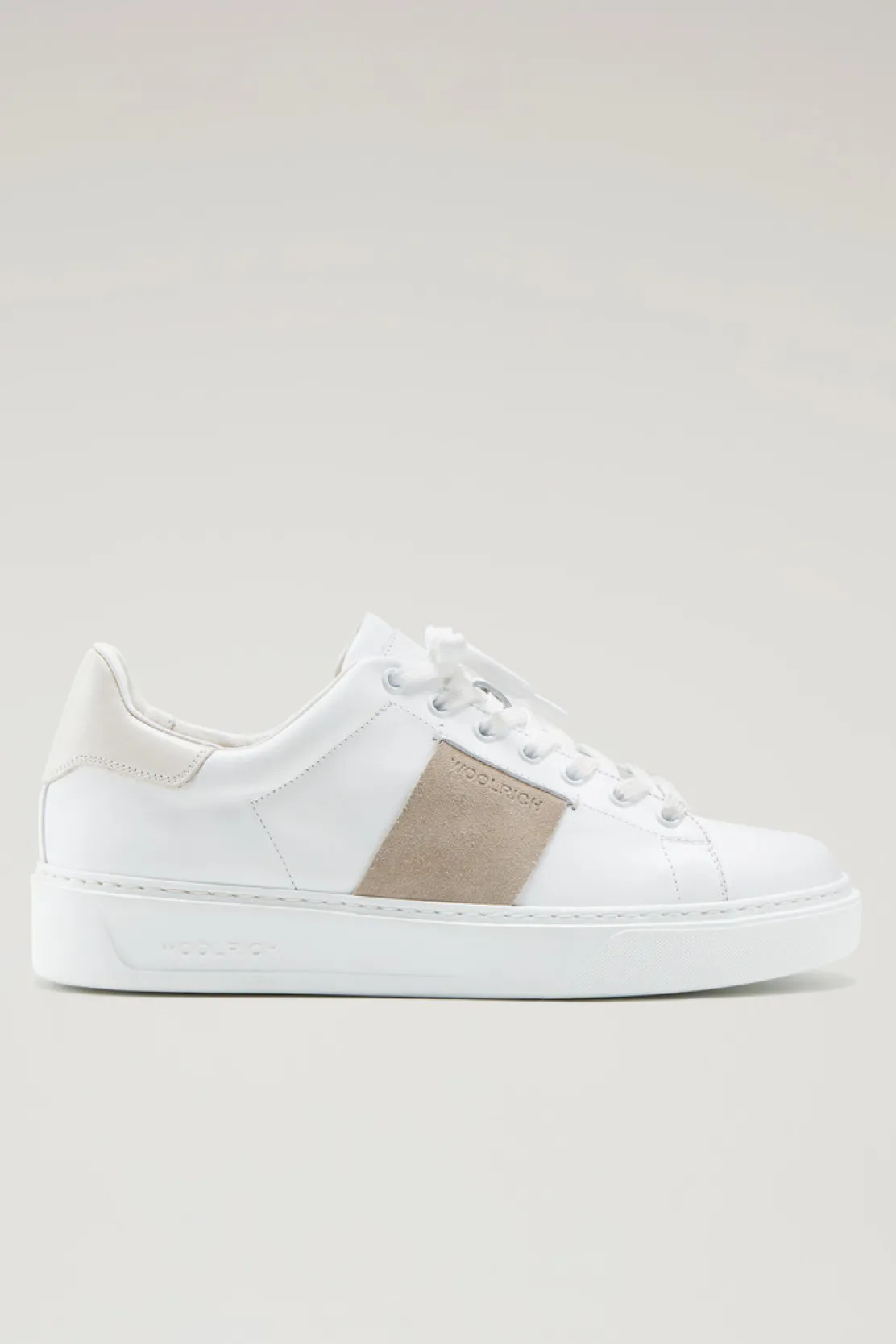 Sneakers>Woolrich Sneakers Classic Court In Pelle Con Banda In Pelle Scamosciata White Cream