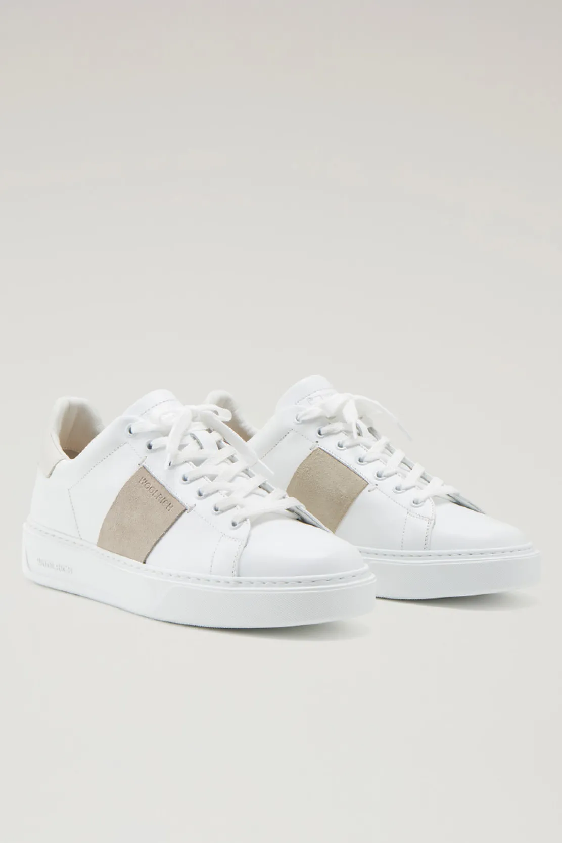 Sneakers>Woolrich Sneakers Classic Court In Pelle Con Banda In Pelle Scamosciata White Cream