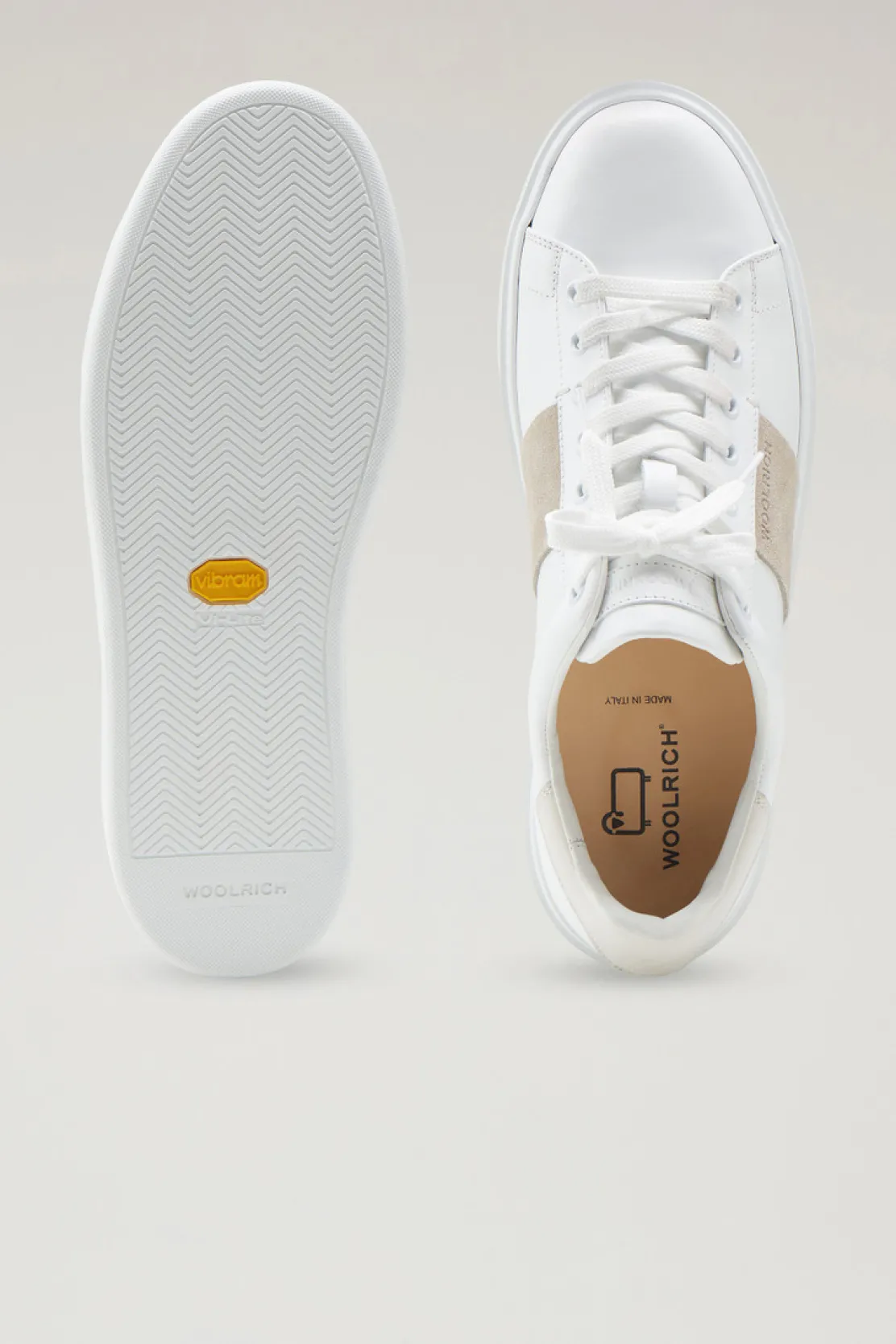 Sneakers>Woolrich Sneakers Classic Court In Pelle Con Banda In Pelle Scamosciata White Cream