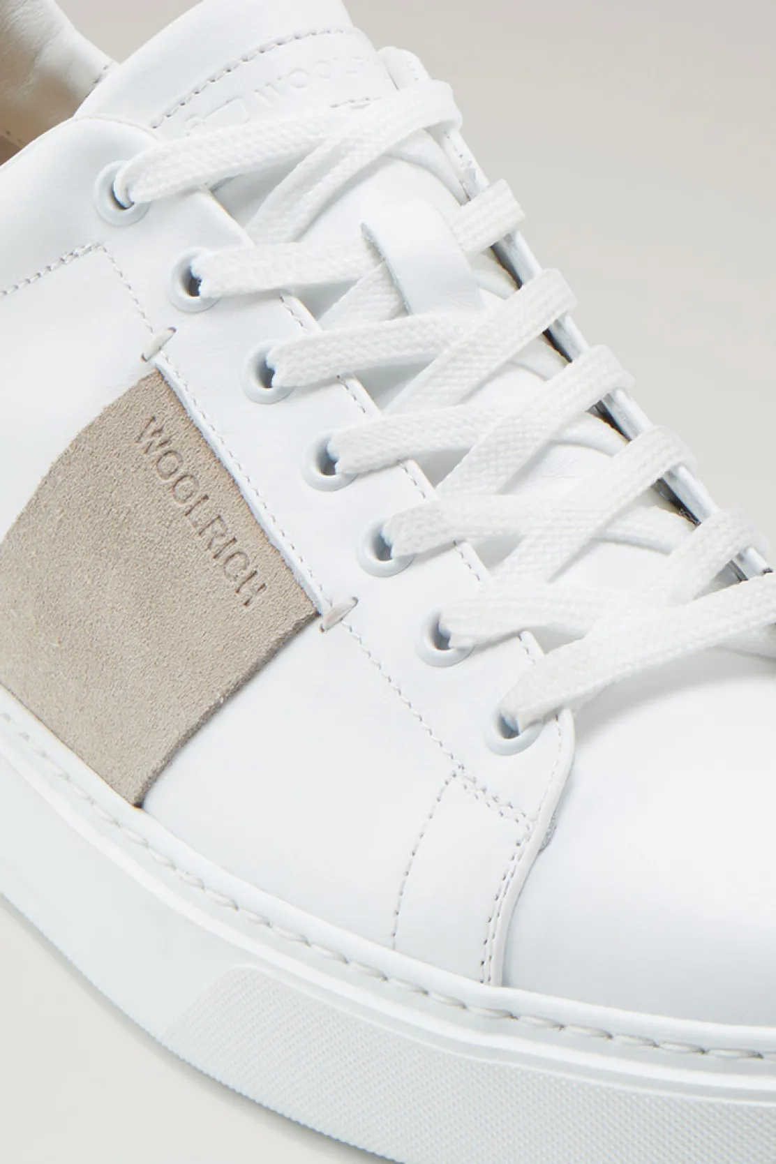 Sneakers>Woolrich Sneakers Classic Court In Pelle Con Banda In Pelle Scamosciata White Cream