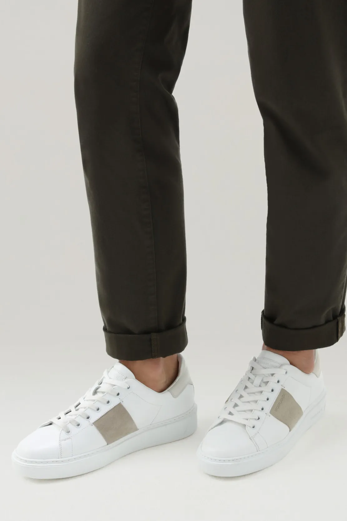 Sneakers>Woolrich Sneakers Classic Court In Pelle Con Banda In Pelle Scamosciata White Cream